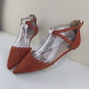 Old Navy Casual Dress Flats Orange Rust Ankle Strap Pointed Toe Studded Wmns 10